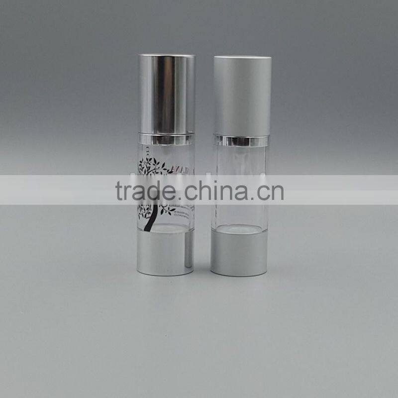 cosmetic airless bottles for cream silver airless bottle with pump cap