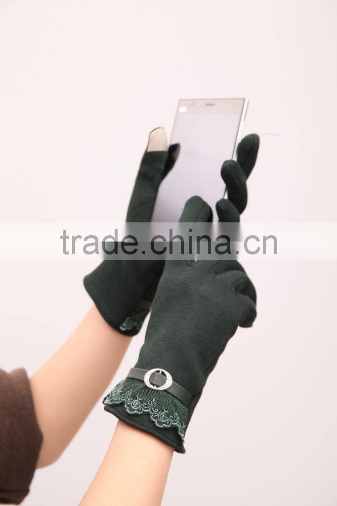 New Autumn Winter Womens Touch Screen Gloves Winter Knit Velvet Warm Gloves Mittens Lace Side Design