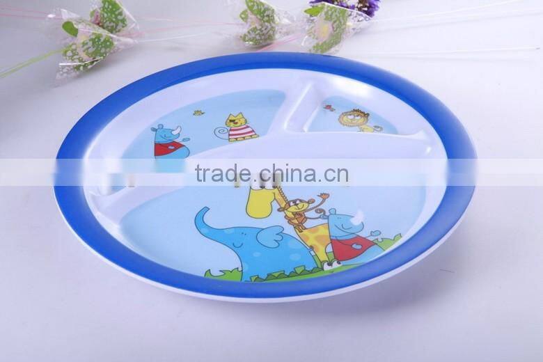 Special shape three grids melamine lunch tray for children, biodegradable lunch trays