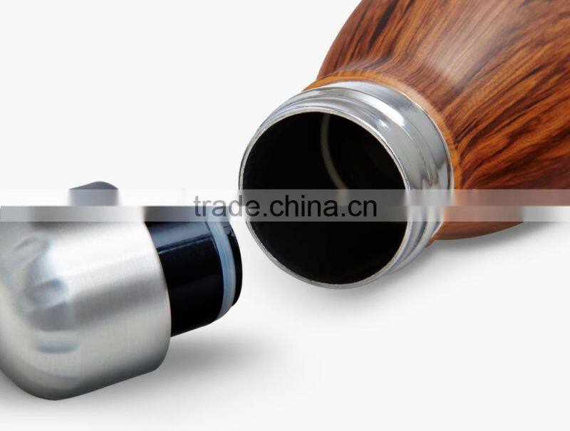 Double wall vacuum 25 oz Insulated Stainless Steel BPA free Water Bottle wood grain fit cup holder