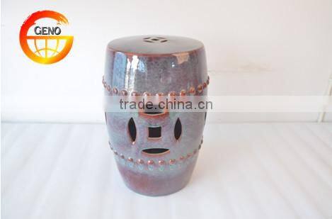 Glazed hollow out ceramic drum stool