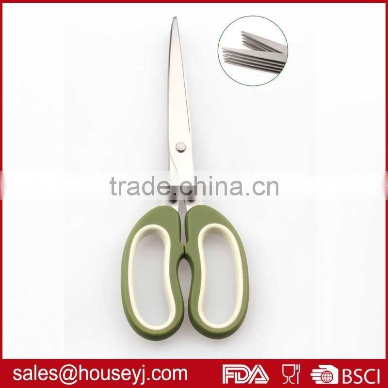 5 layer blades kitchen herb scissors with soft grip handle stainless steel kitchen scissors