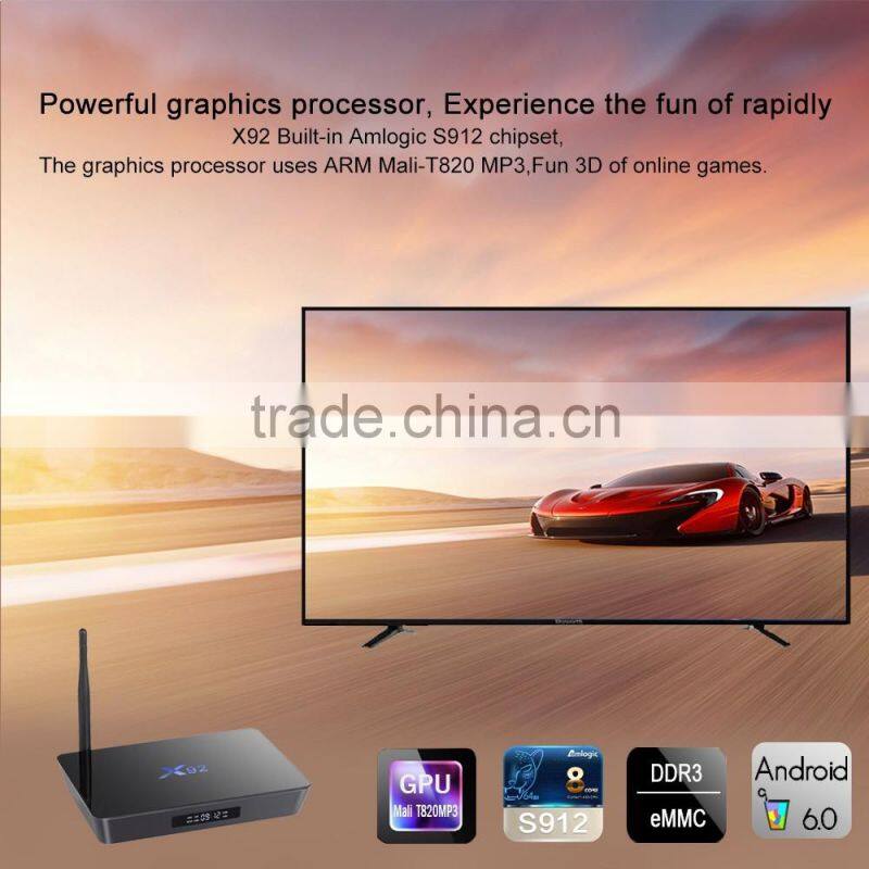 Latest Amlogic S912 64bit Octa-core 2G 16G X92 S912 android 6.0 marshmallow tv box