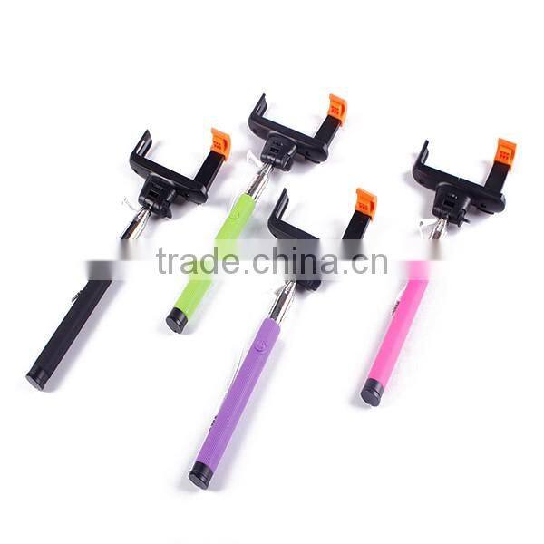 Wire Selfie stick with bluetooth remote control, foldable Cable wired Selfie Stick