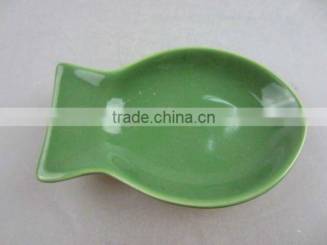 Stock green glazed porcelain fish shaped sauce dish