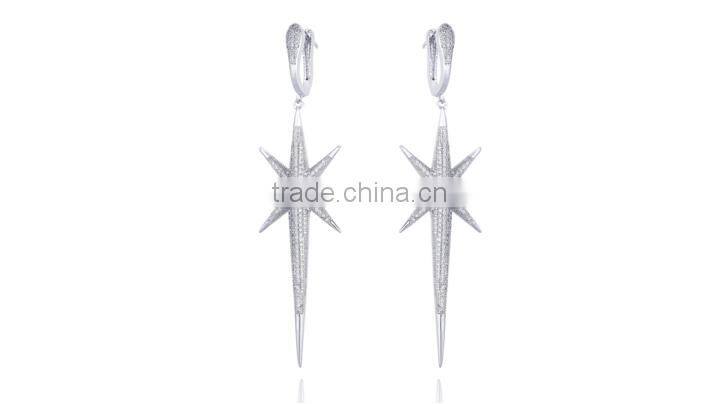 Wholesale Stock Small Order Fashion Women long Star Zircon Earrings