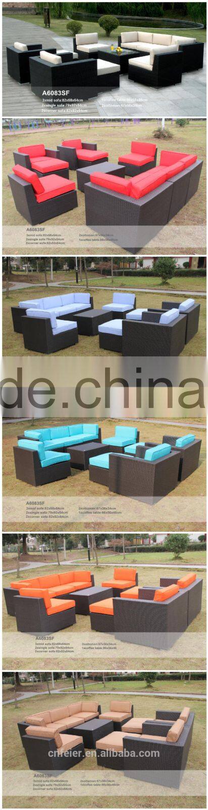 Modern Black Outdoor Rattan Sofa With Orange Cushions