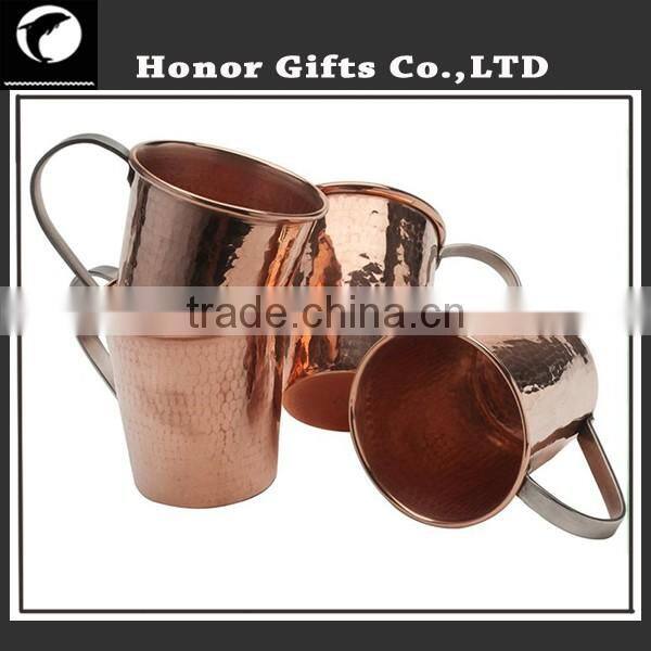 Copper Drinking Mug Cup Brass Handle Hammered Cup