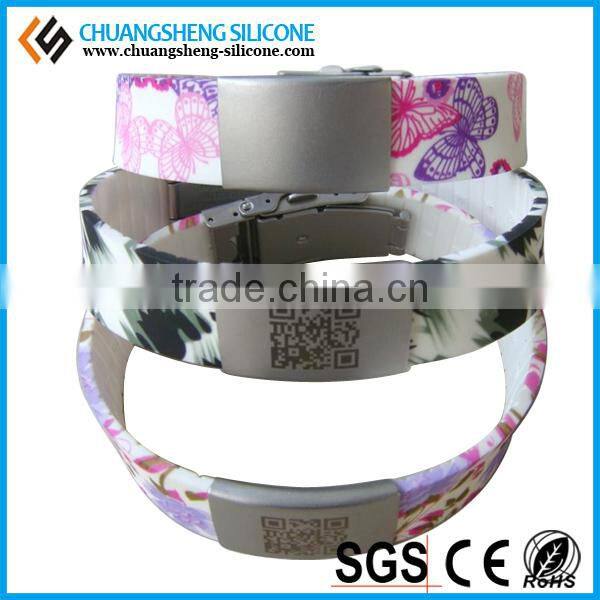 qr code silicone bracelet with metal clasp with factory price