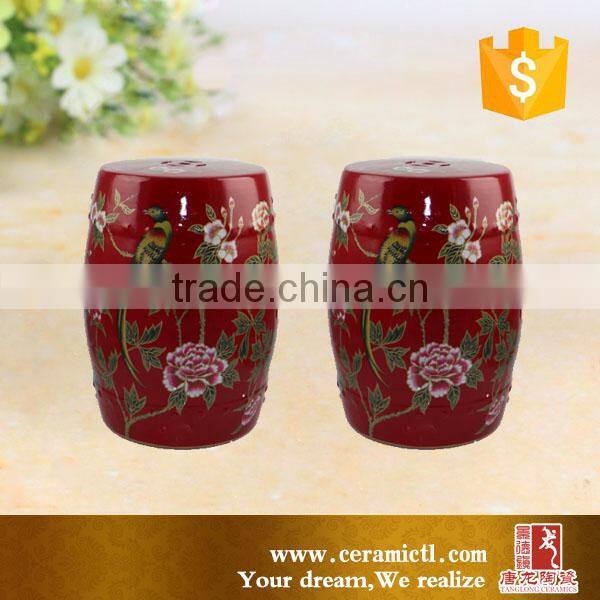 Custom-made red ceramic Garden Seat Stool
