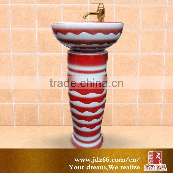 factory direct sale colored enamel ceramic washbasin with pedestal