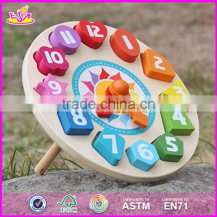 2017 New design children educational numbers toy wooden clock puzzle W14K005