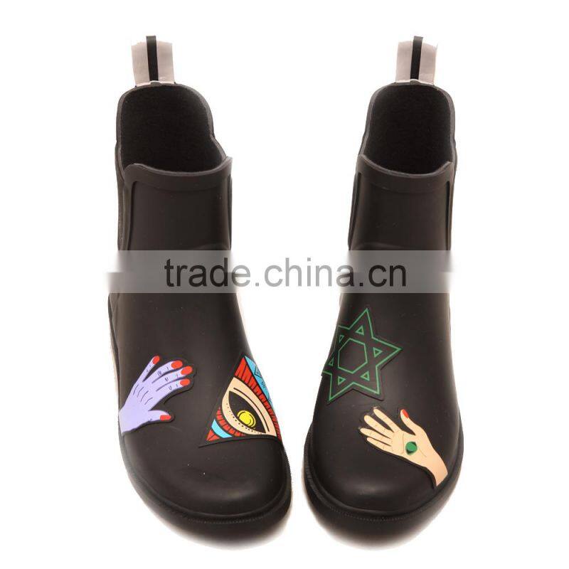 Special grey solid color unique design short rain boot for women female lady wellies wellington rain boot rainboot