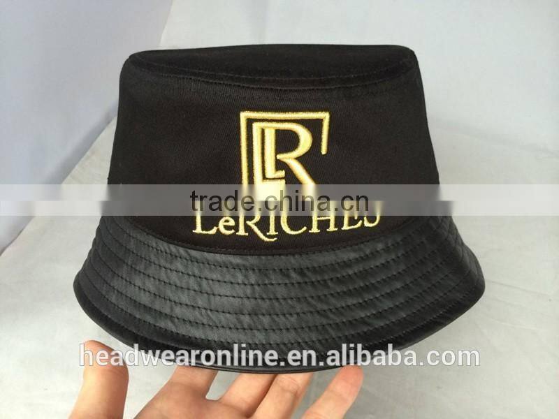 Custom fashion adult bucket hats with 3d gold metal embroidery