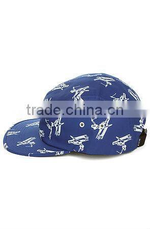 Blue flat brim floral custom print 5 panel mens caps