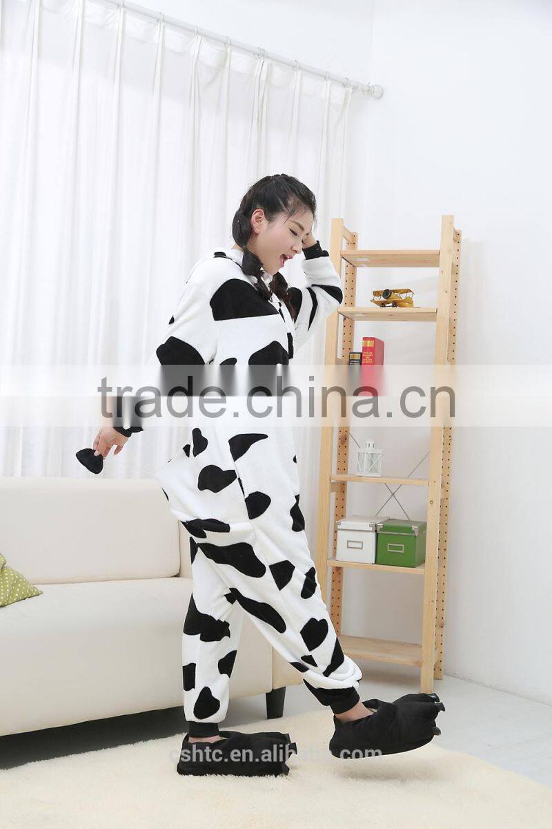 flannel cartoon adult animal jumpsuit animal pajamas jumpsuit cow design