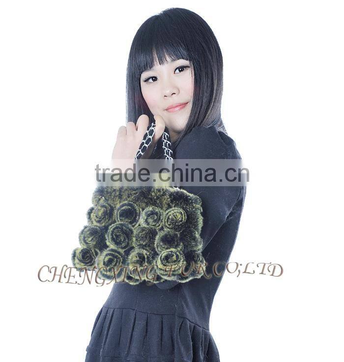 CX-H-13B Fashion Cheap Genuine Rex Rabbit Fur Beautiful Woman Hand Bag