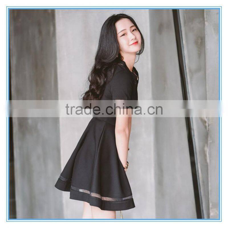 2016New Arrival Ladies Western Dress Designs Skater Short Umbrella Dress With Mesh Insert