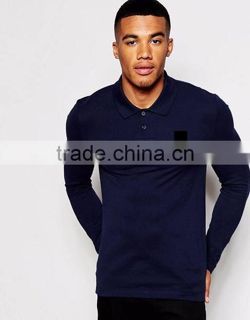 Cheap Price Muscle Long Sleeve Polo With Logo In Navy/Breathable Polo Collar T-shirt/Two Button Blacket T-shirt