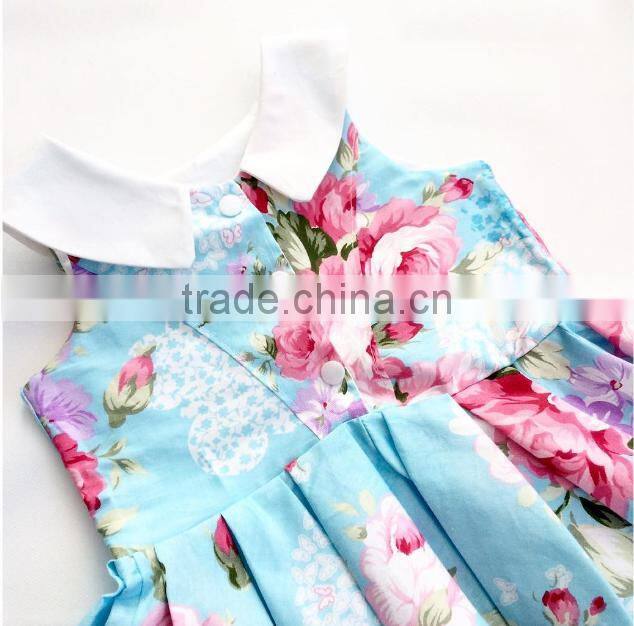 Vintage Round Collar Floral Girl Dress Handmade Baby Girls Dresses Frock