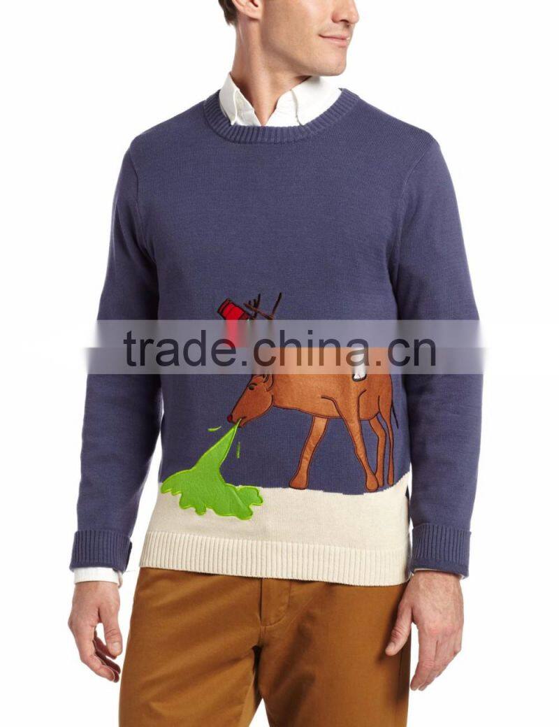 Men Gray Blue Sweater Drunk Reindeer Pattern Christmas Sweater With Led Light