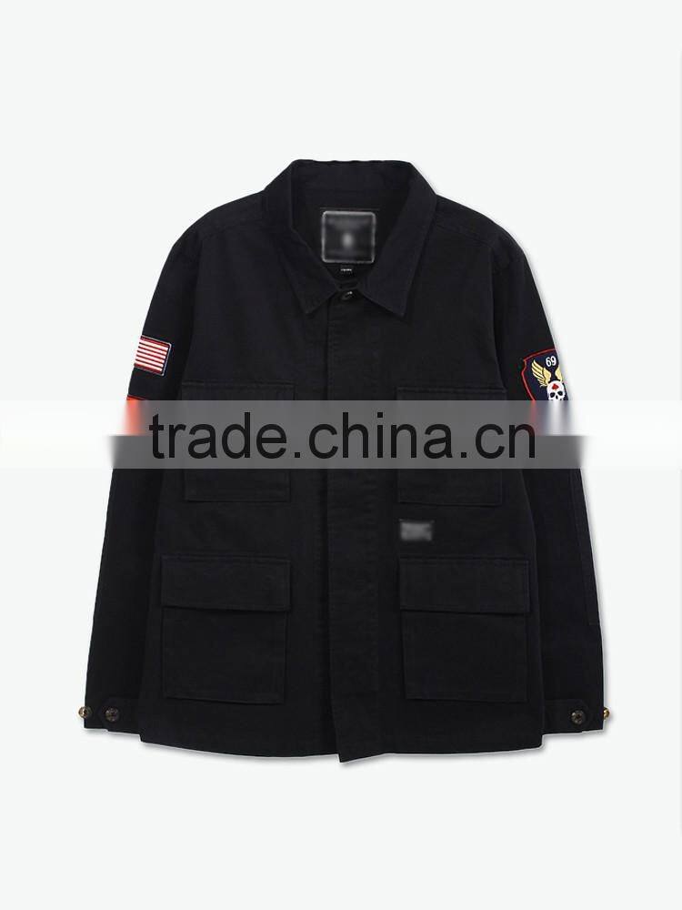 2016 Oem Factory Black High Quality Custom Men Denim Army Jacket