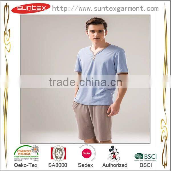 Solid Breathable Cotton Summer Sleepwear Mens Pajama Set