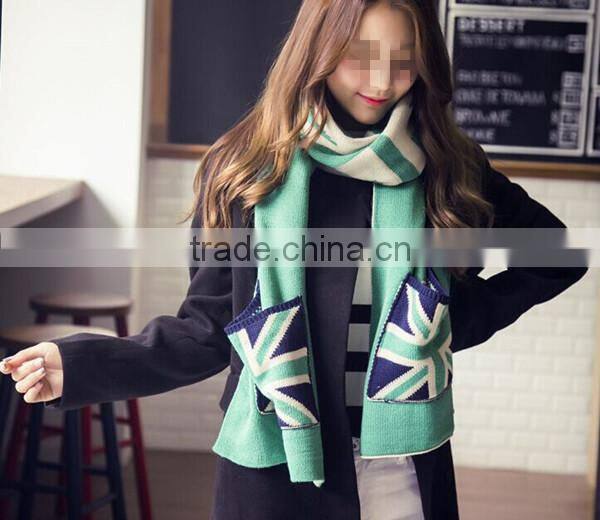 Autumn and winter latest design British flag design knit with pocket couple knit scarf