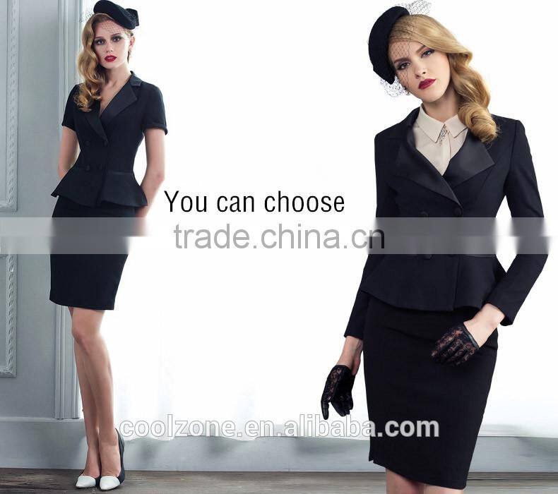 2014 ladies two pieces long sleeve blazer and skirt set women office business suit