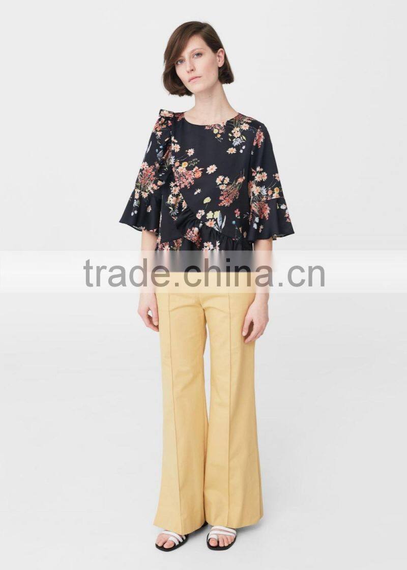 Women Fashion Printed Floral Blouse Ladies Long Sleeve Chiffon Loose Casual Top For Autumn