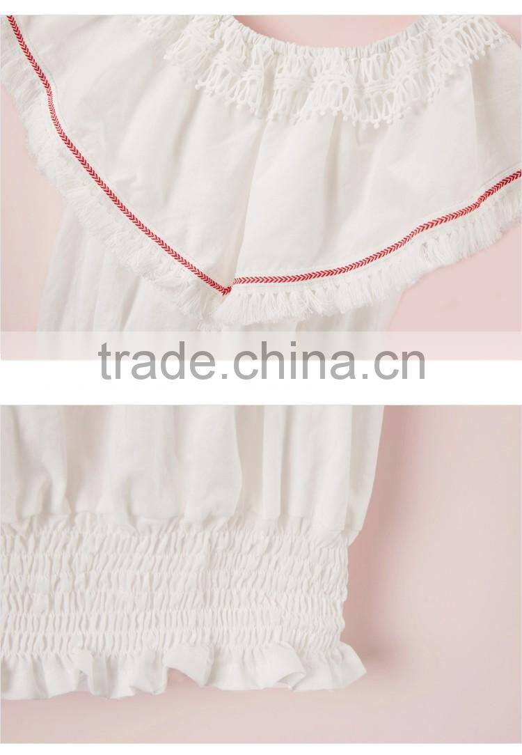 2017 latest fashion design lotus leaf sleeve sexy ladies top women blouse for wholesale