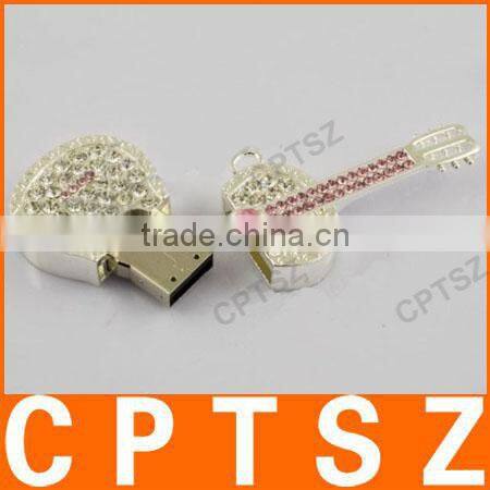 Violin Shape Diamond Jewelry USB 2.0 Flash Memory Stick Pen Drive, Gift