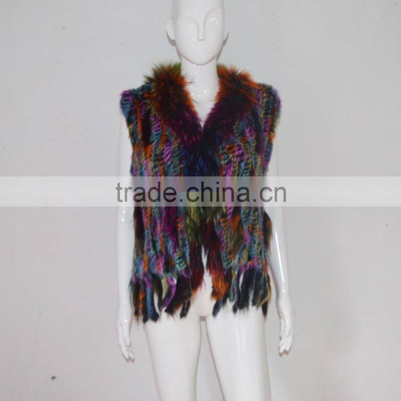 SJ005 Sexy America Tassels Rabbit Knitting Vest with Raccoon Fur