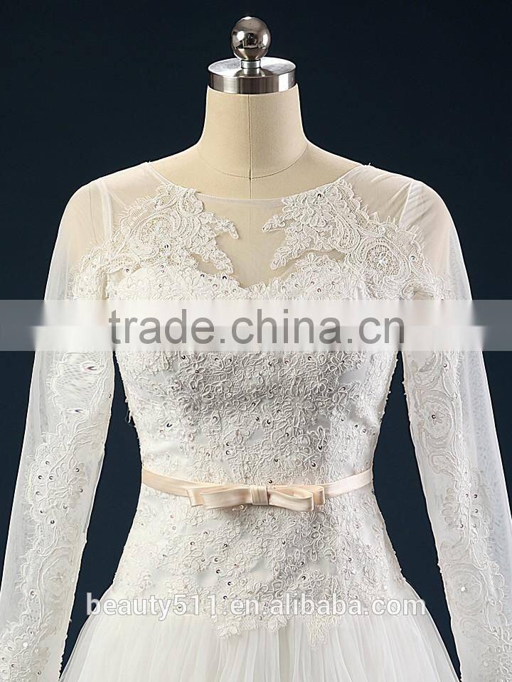 2017 wedding dress Mermaid Lace ball gowns 3/4 sleeves tull net wedding gowns AS41601