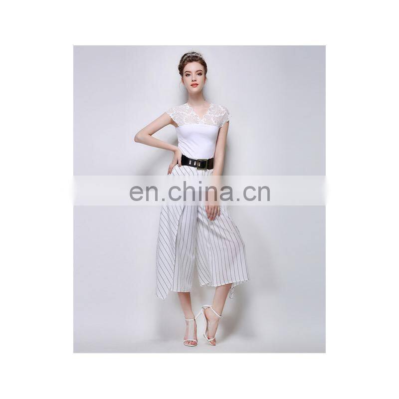 New fashion dress temperament strip pattern empire loose pants for women wear