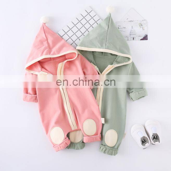 Wholesale Long Sleeve Solid Color Zipper Hoodie Autumn Winter Baby Romper