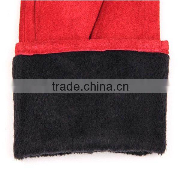 2016 Fashion bow trimmed red long pig suede ladies leather gloves