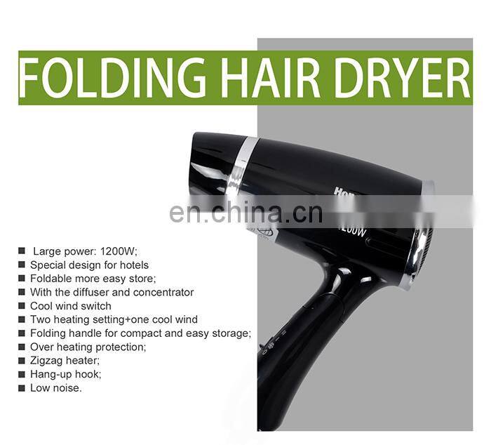 Honeyson hotel 1200W black plastic material hot and cold hair dryer