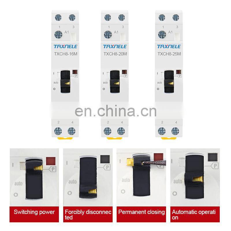 2P 16A 20A 25A 220V/230V 50/60HZ Household Din rail AC Contactor Modular Manual Control Home AC Contactor 2NO 2NC 1NO1NC