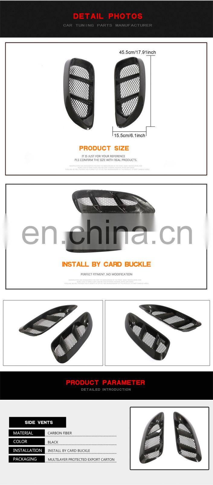 Carbon Fiber Rear Fender Door Vents for Porsche 718 Boxster Cayman 2016-2018