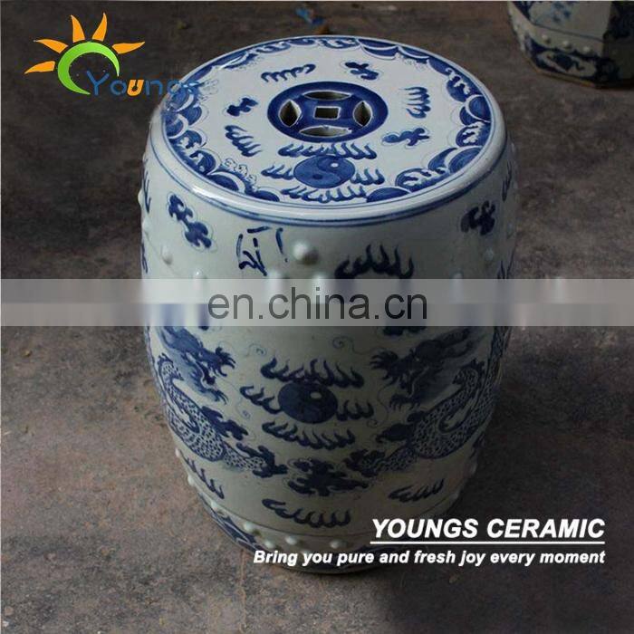 Chinese antique furniture Blue and White Painted Dragon Ceramic Stool