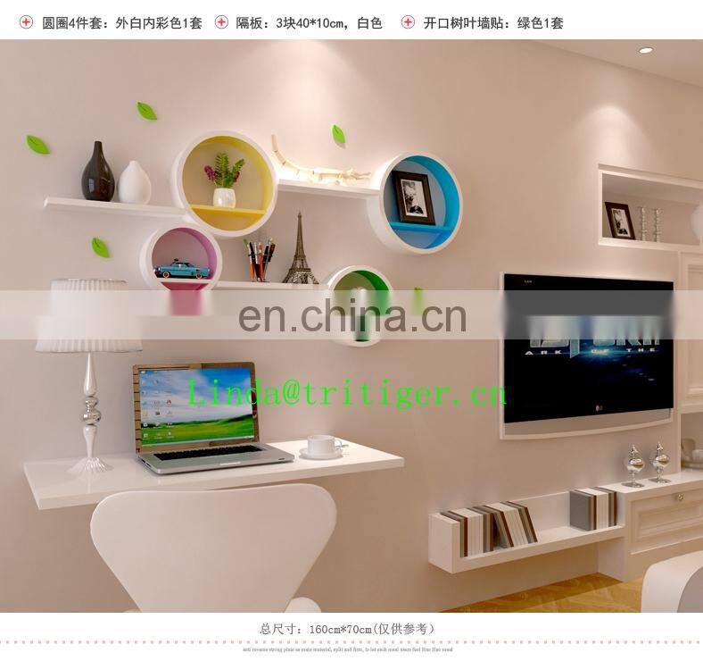 Colorful Red Blue Cute Round Wall Ledge Shelves Wooden household decor