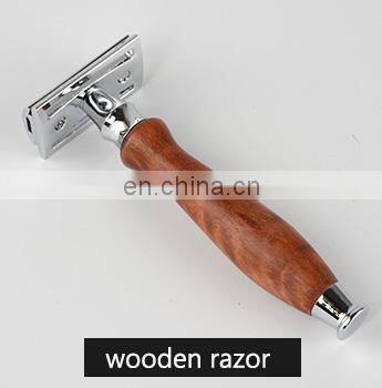 OEM Adjustable Safety Razor Head Bamboo Material Handle Shaving Razor 3 Blade Razor