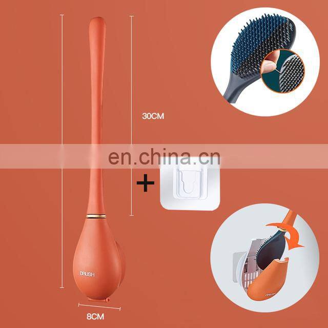 Silicone Toilet Brushes With Holder Set Wall-Mounted Long Handled Toilet Cleaning Brush Modern Hygienic Bathroom Accessories