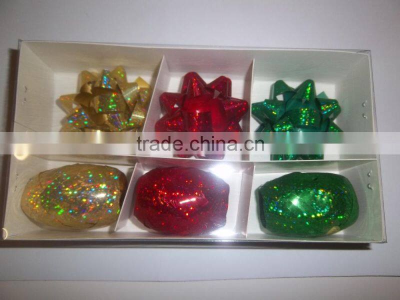 double gold-lines poly ribbon pull bow for decorative birthday flower or gift packaging