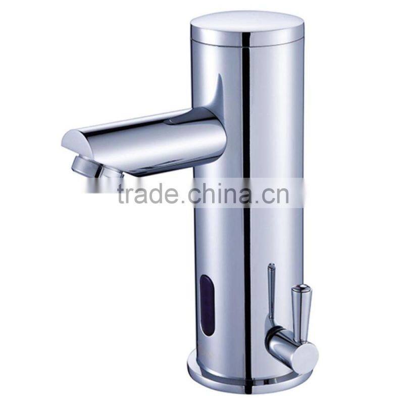 Chrome Plated Touch Free Auto Stop Faucet Motion Sensor Faucet Washbasin Sensor Tap with Temperature Control Handle