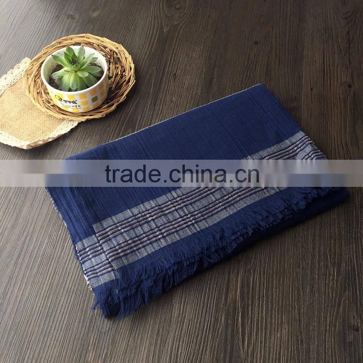 Fashion New Arrival Women Lady Long Plain Cotton Linen Striped Yarn Dyed Scarf