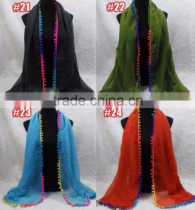 Custom Viscose Pompom Lady Muslim Dubai Scarf