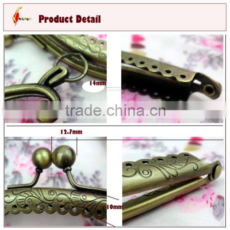 fashion 19cm kiss lock sewing metal purse frame with handle
