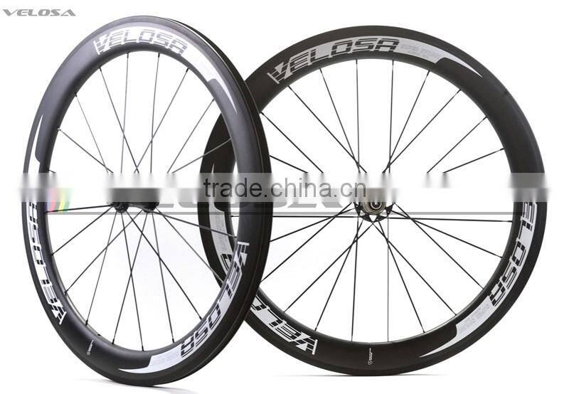 Velosa logo carbon bicycle wheels with Bitex R51 hub 700C chinese carbon road wheelset 60mm 25mm wide